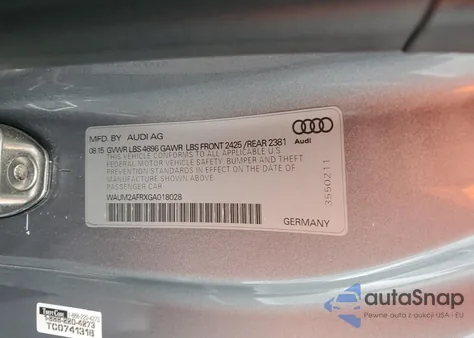 2016 Audi A5 Premium Plus S-Line z USA, uszkodzony, nr VIN WAUM2AFRXGA018028